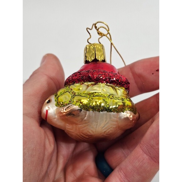 KSD VINTAGE Inge-Glas Blown Glass Christmas Tree Ornament Santa Turtle W Hat NEW - Picture 3 of 7